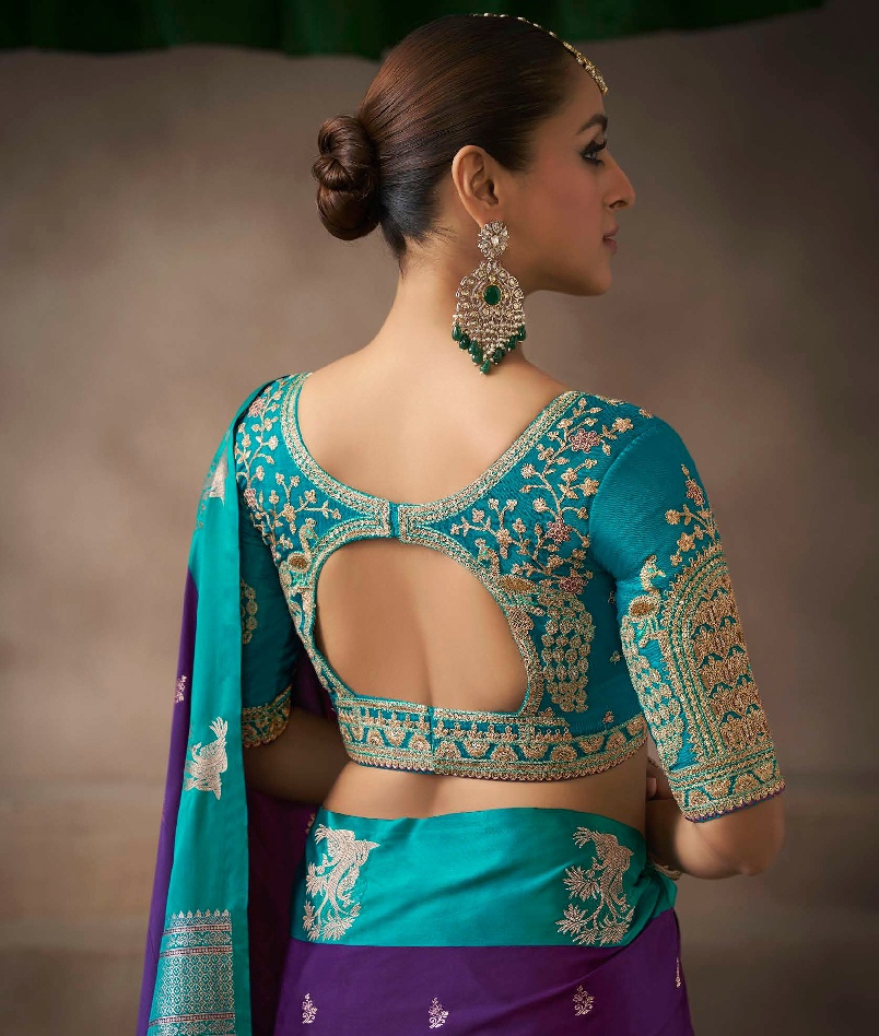 Purple Satin Silk Floral Zari Enriched Saree — alternate view