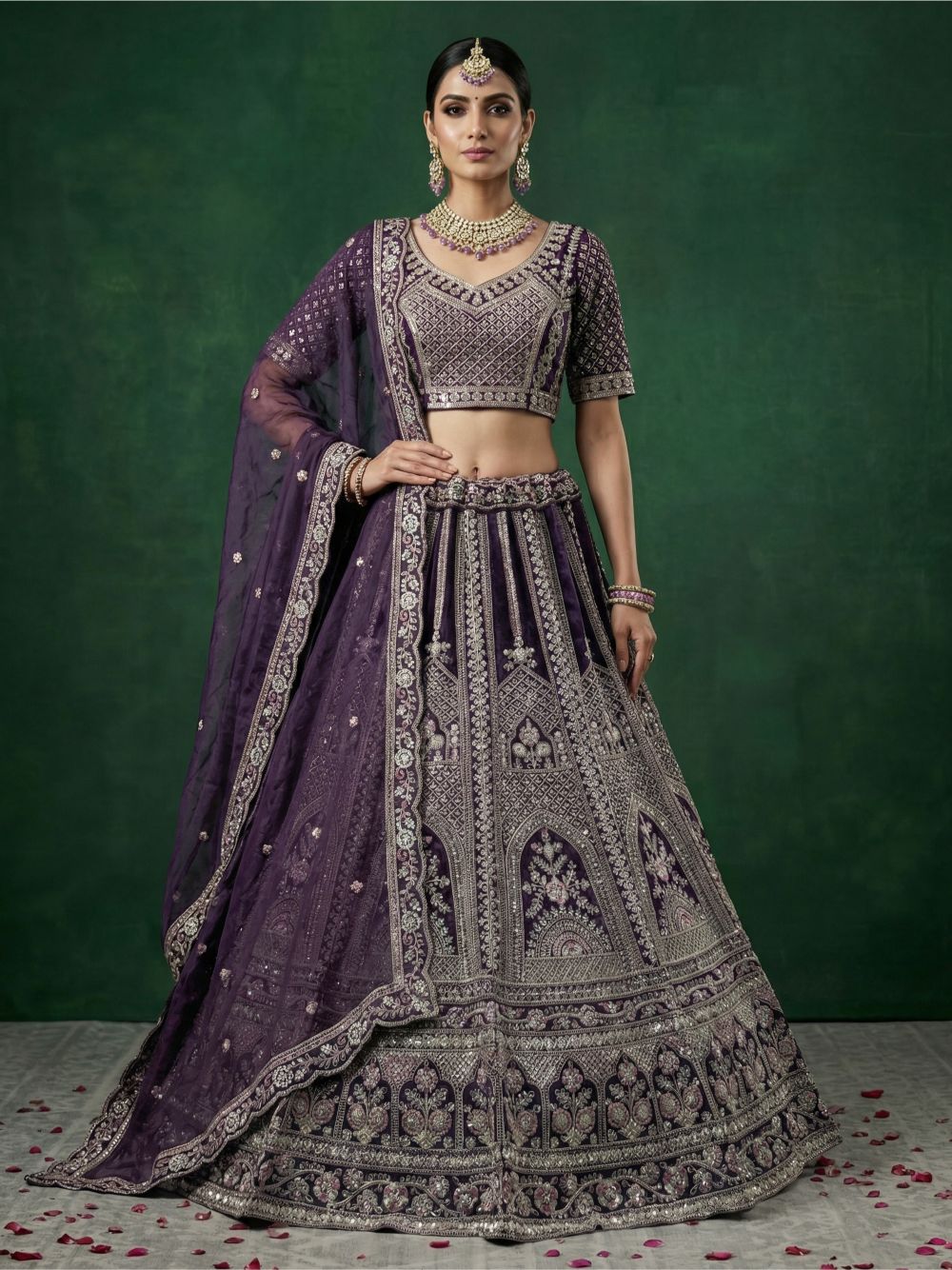 Purple Satin Wedding Lehenga