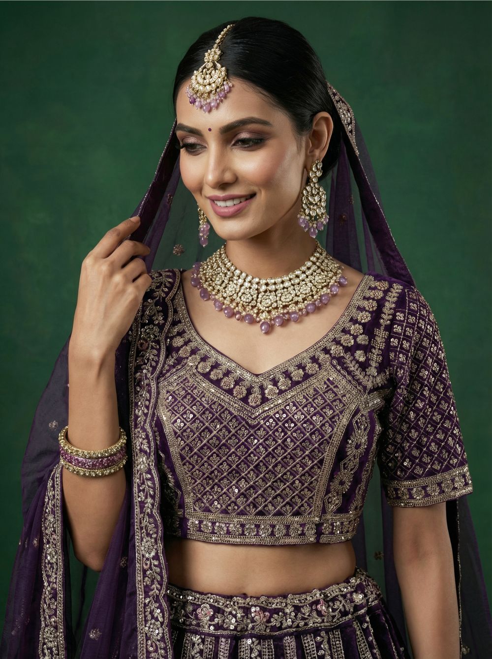 Purple Satin Wedding Lehenga