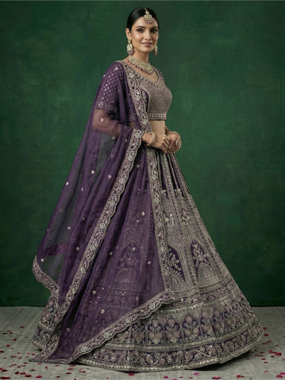 Purple Satin Wedding Lehenga