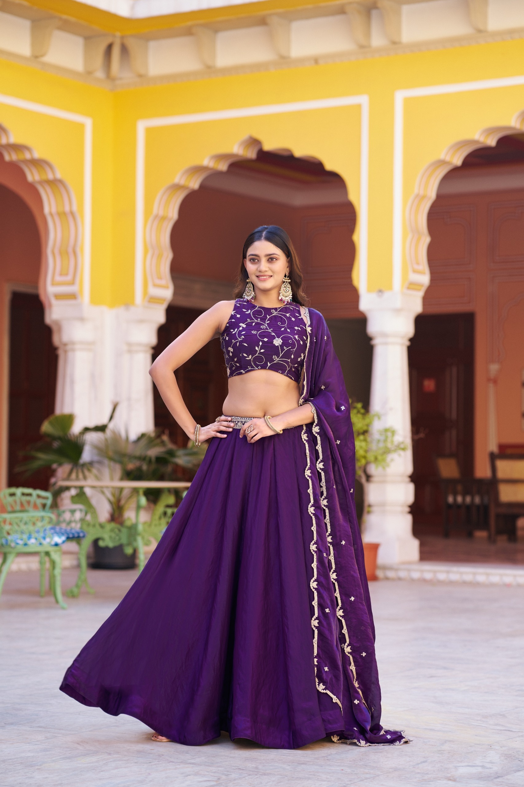 Purple Sequins Fendy Silk Lehenga Choli — alternate view