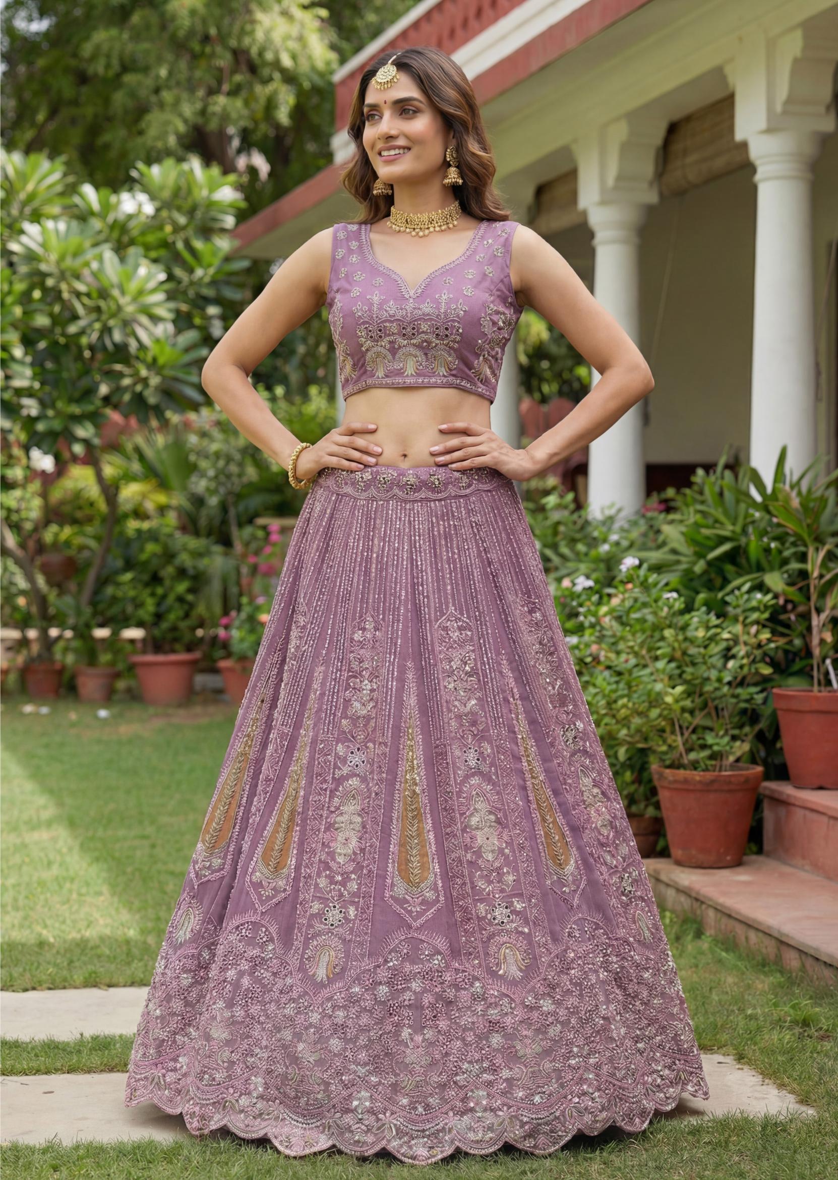 Purple Sequins Embroidered Bridal Net Lehenga Choli — alternate view