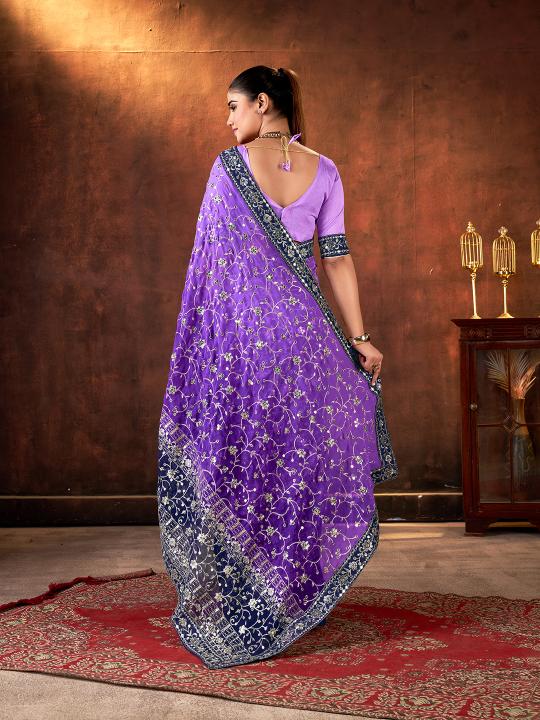Purple Sequin Embroidered Georgette Saree — alternate view