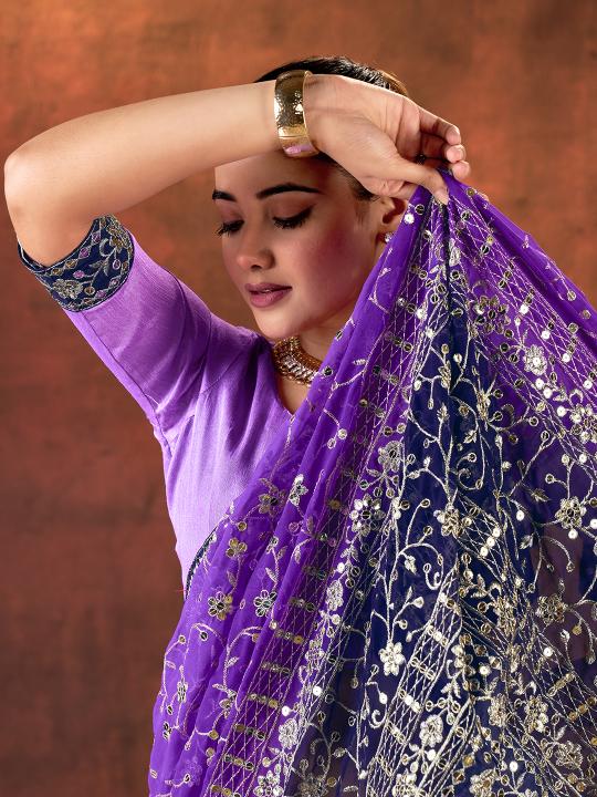 Purple Sequin Embroidered Georgette Saree