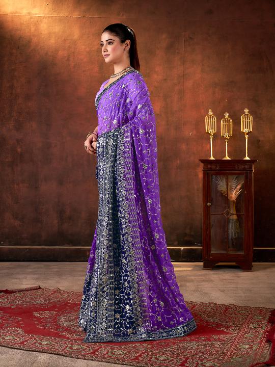 Purple Sequin Embroidered Georgette Saree