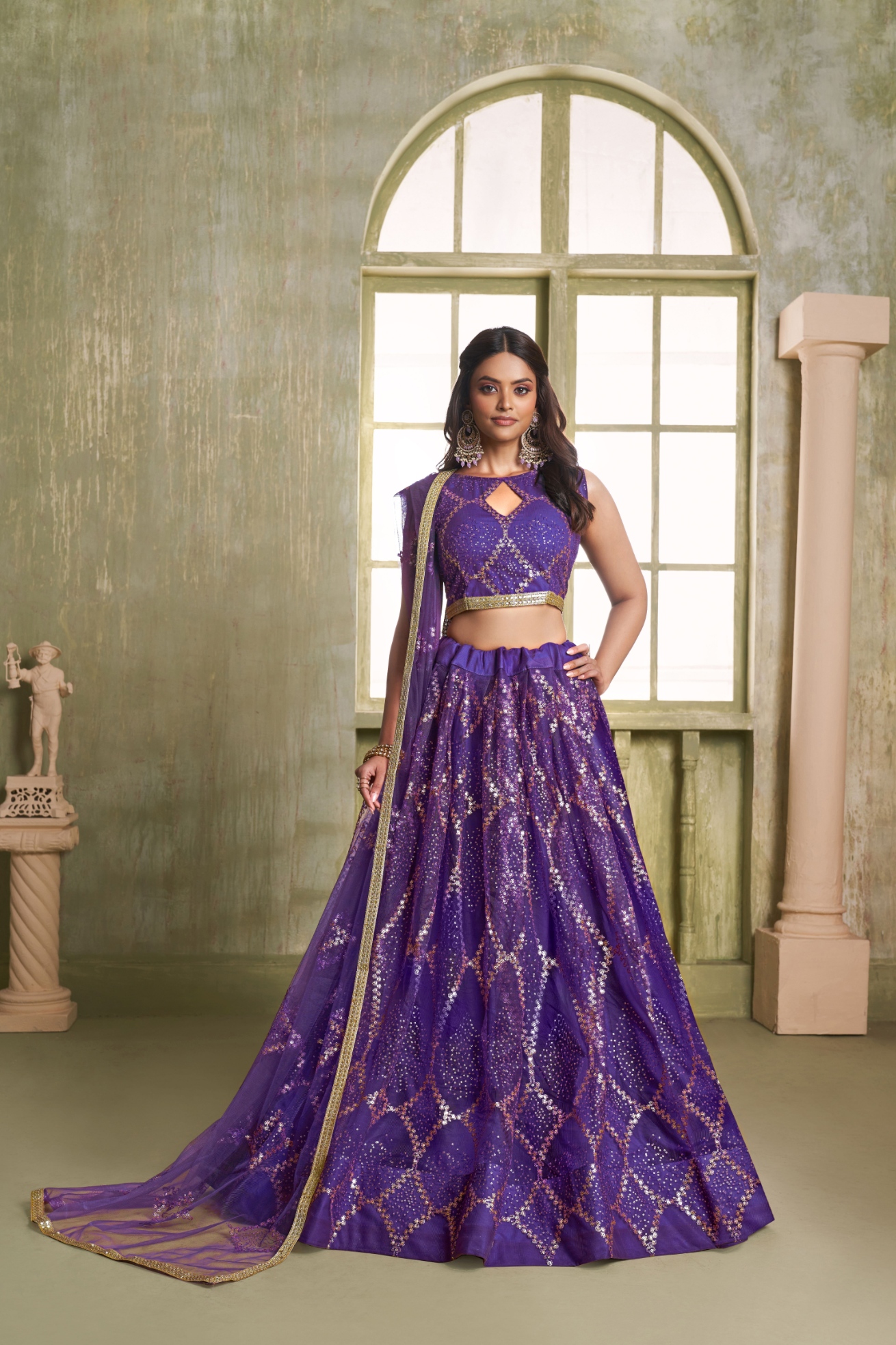Purple Sequins Embroidered Lehenga Choli