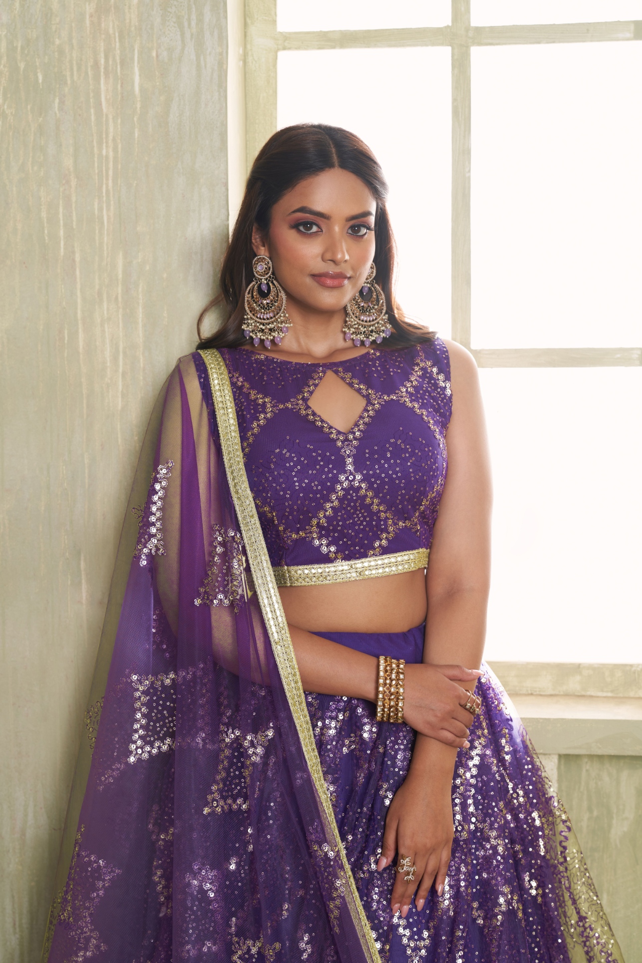 Purple Sequins Embroidered Lehenga Choli