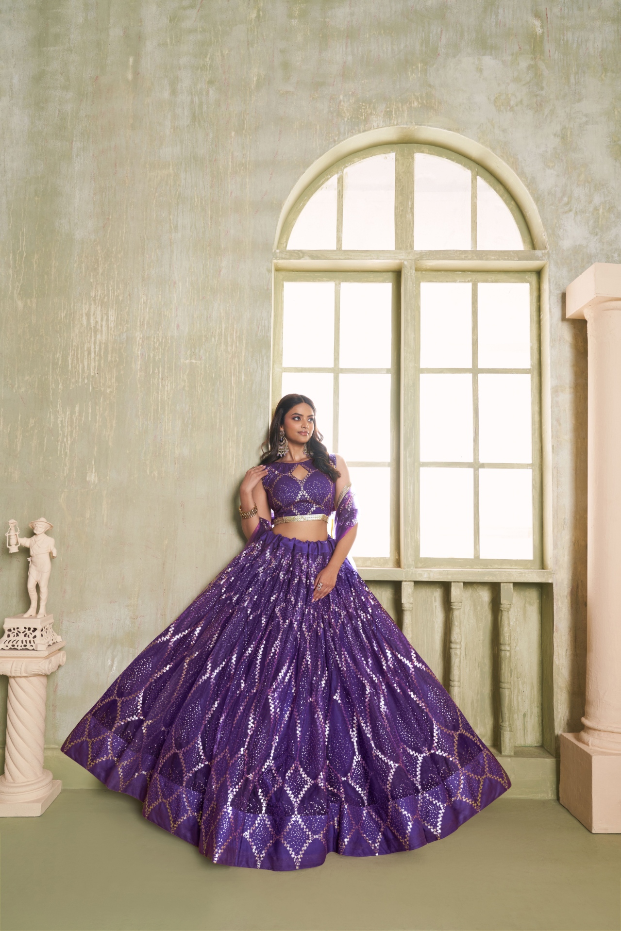 Purple Sequins Embroidered Lehenga Choli