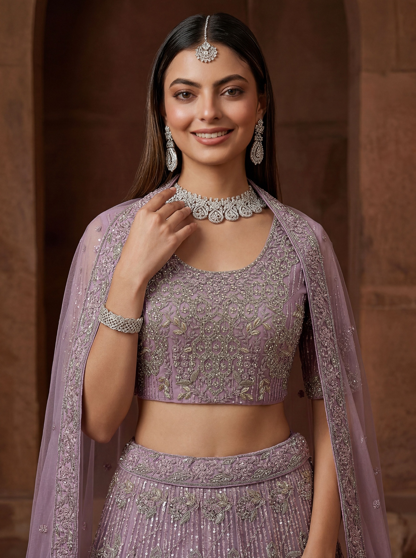 Purple Sequins Embroidered Net Lehenga Choli