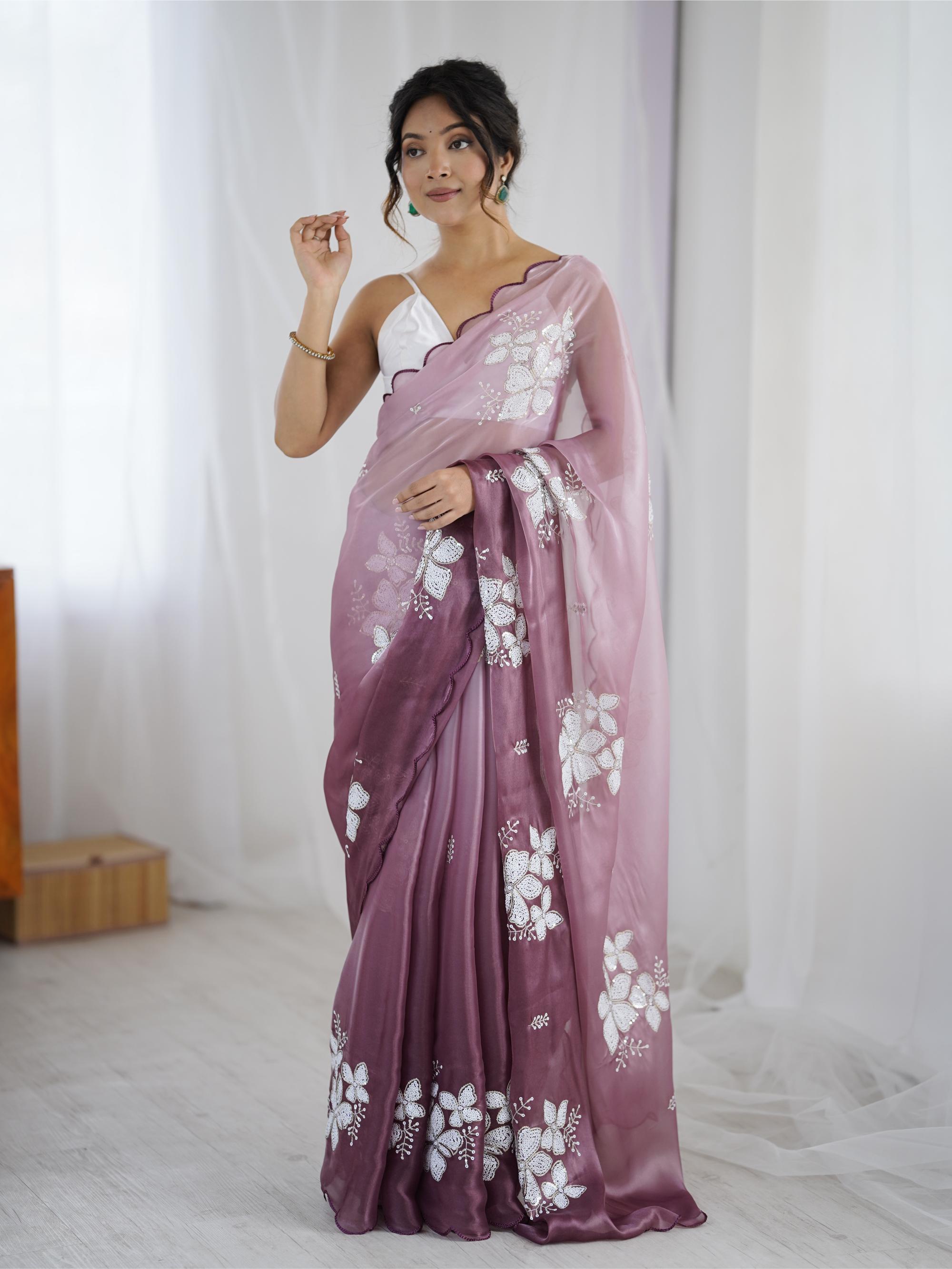 Purple Sequins Embroidered Jimmy Choo Saree