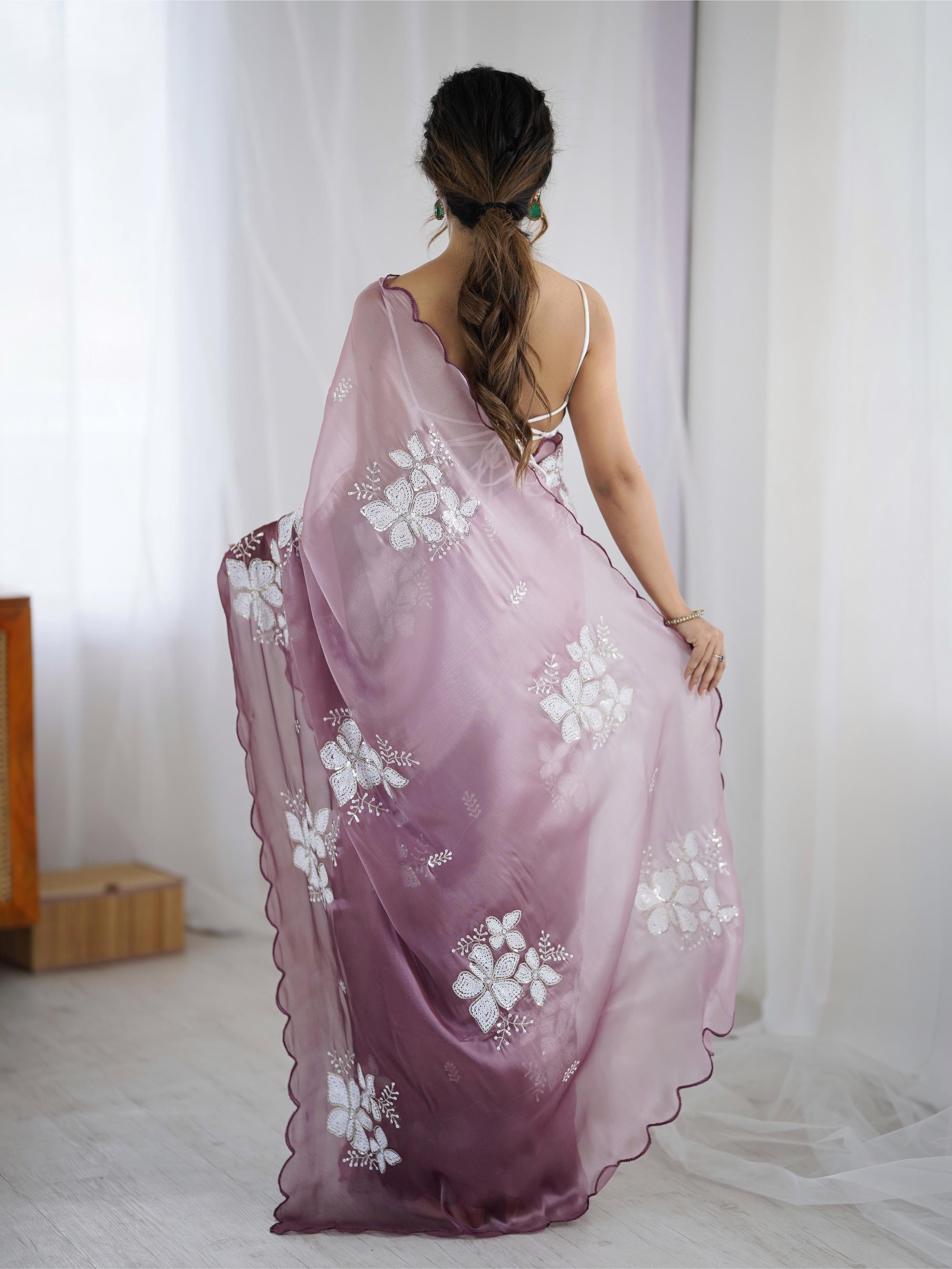 Purple Sequins Embroidered Jimmy Choo Saree — alternate view