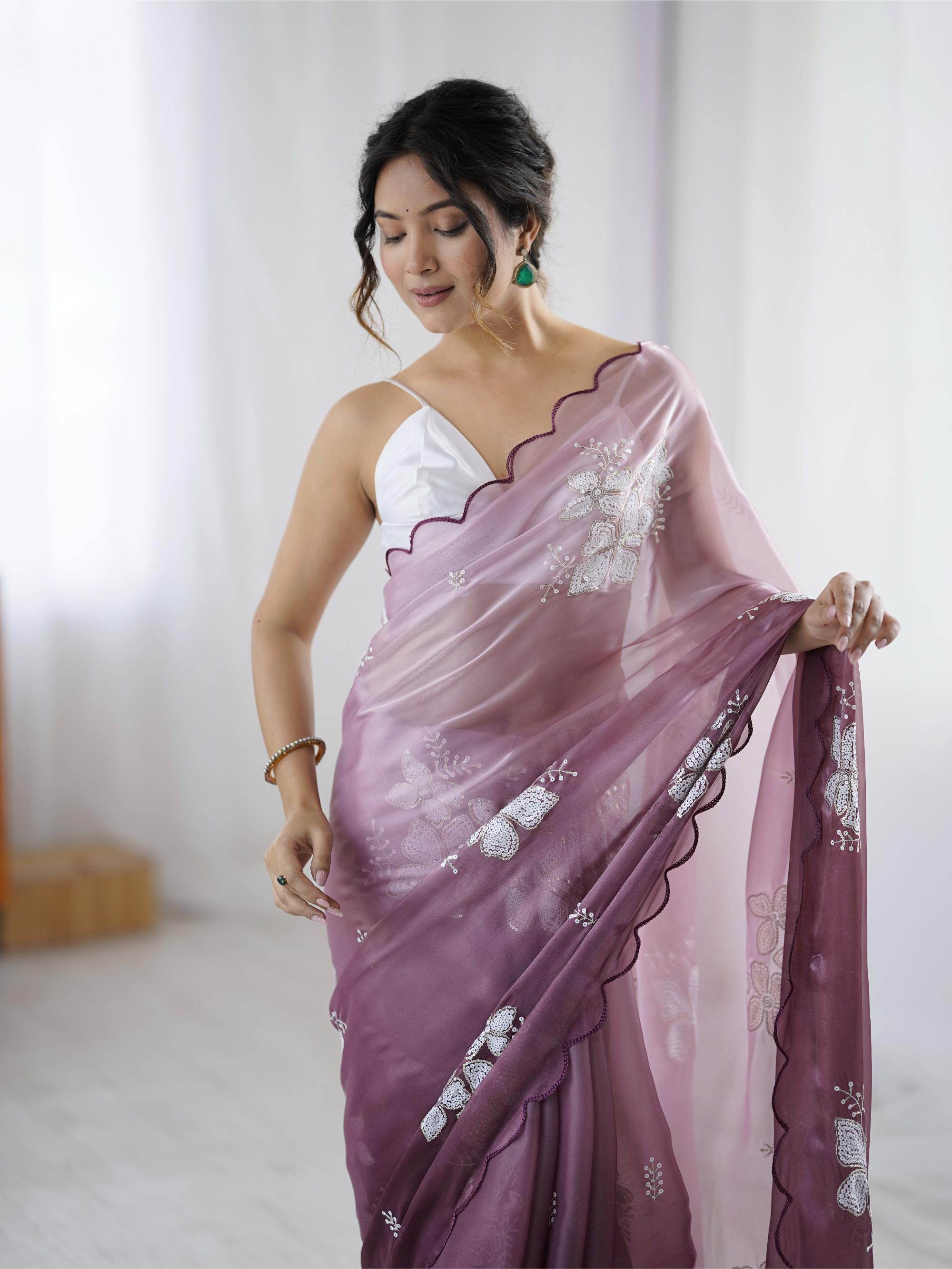 Purple Sequins Embroidered Jimmy Choo Saree