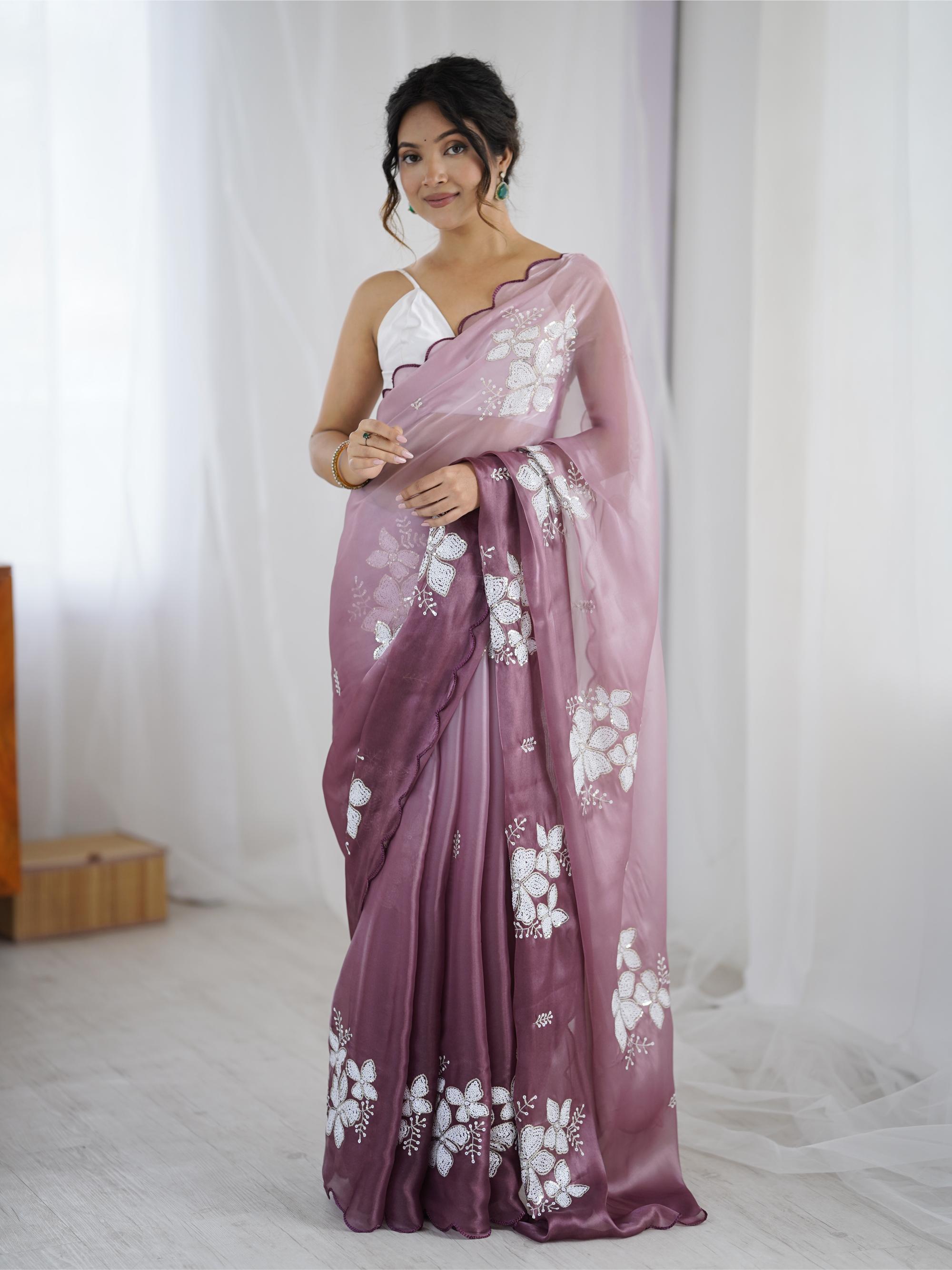 Purple Sequins Embroidered Jimmy Choo Saree