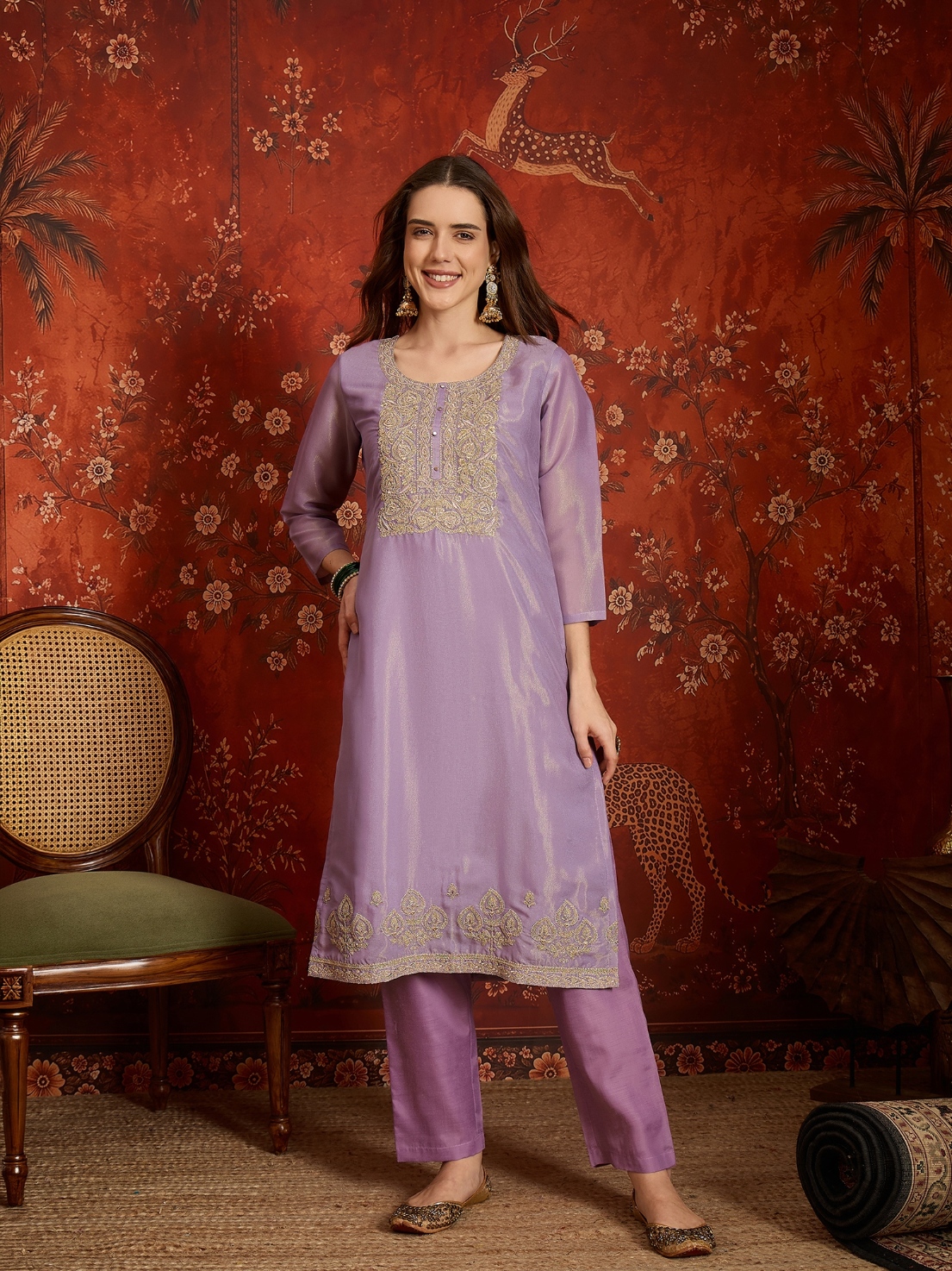 Purple Sheer Dupatta Silk Straight Suit