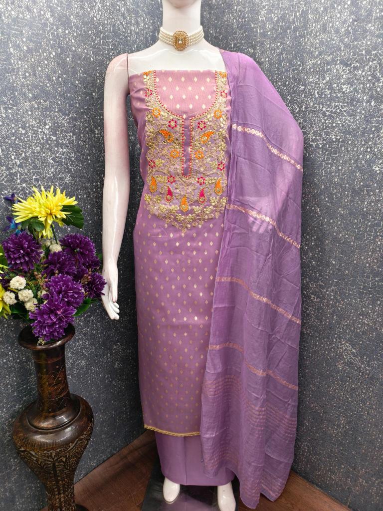 Purple Shimmer Jacquard Embroidered Salwar
