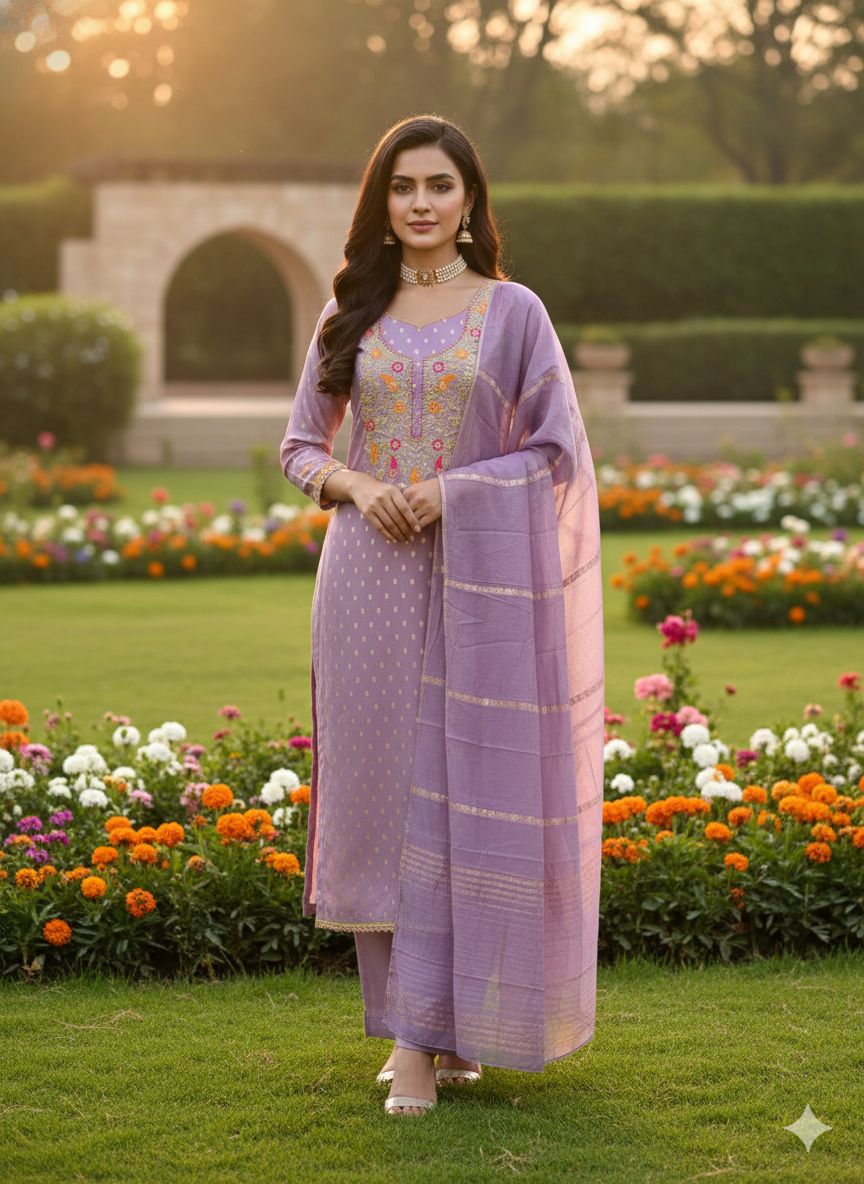 Purple Shimmer Jacquard Embroidered Salwar