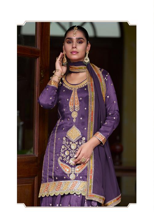 Purple Shimmer Silk Long Choli Lehenga — alternate view