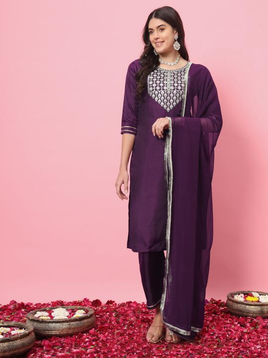 Purple Silk Blend Salwar Suit