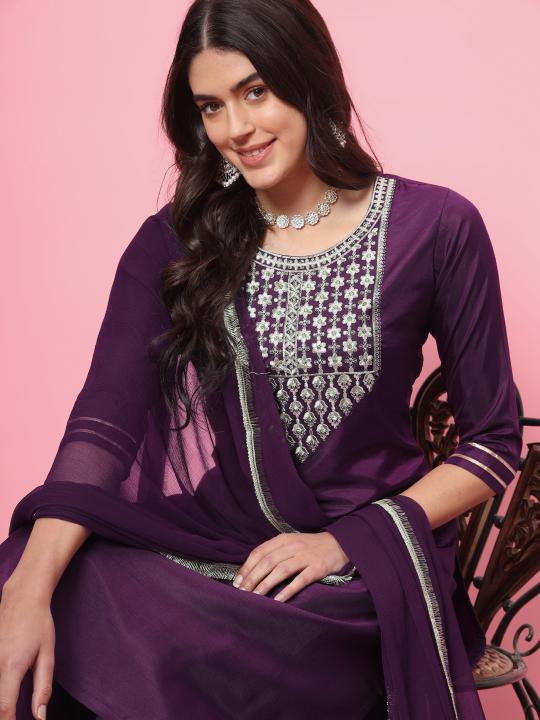 Purple Silk Blend Salwar Suit