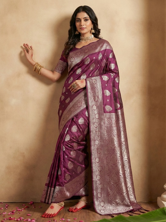 Purple Silk Blend Woven Designer Saree