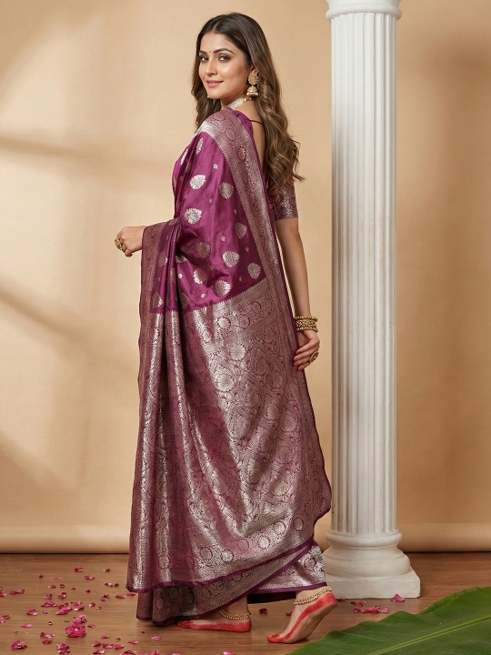 Purple Silk Blend Woven Designer Saree — alternate view