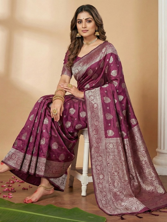 Purple Silk Blend Woven Designer Saree