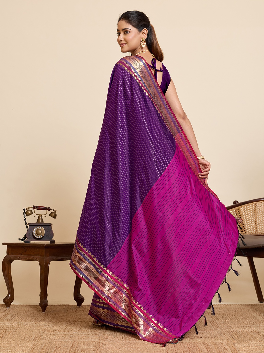 Purple Silk Dual Tone Zari Woven Designer Saree — alternate view