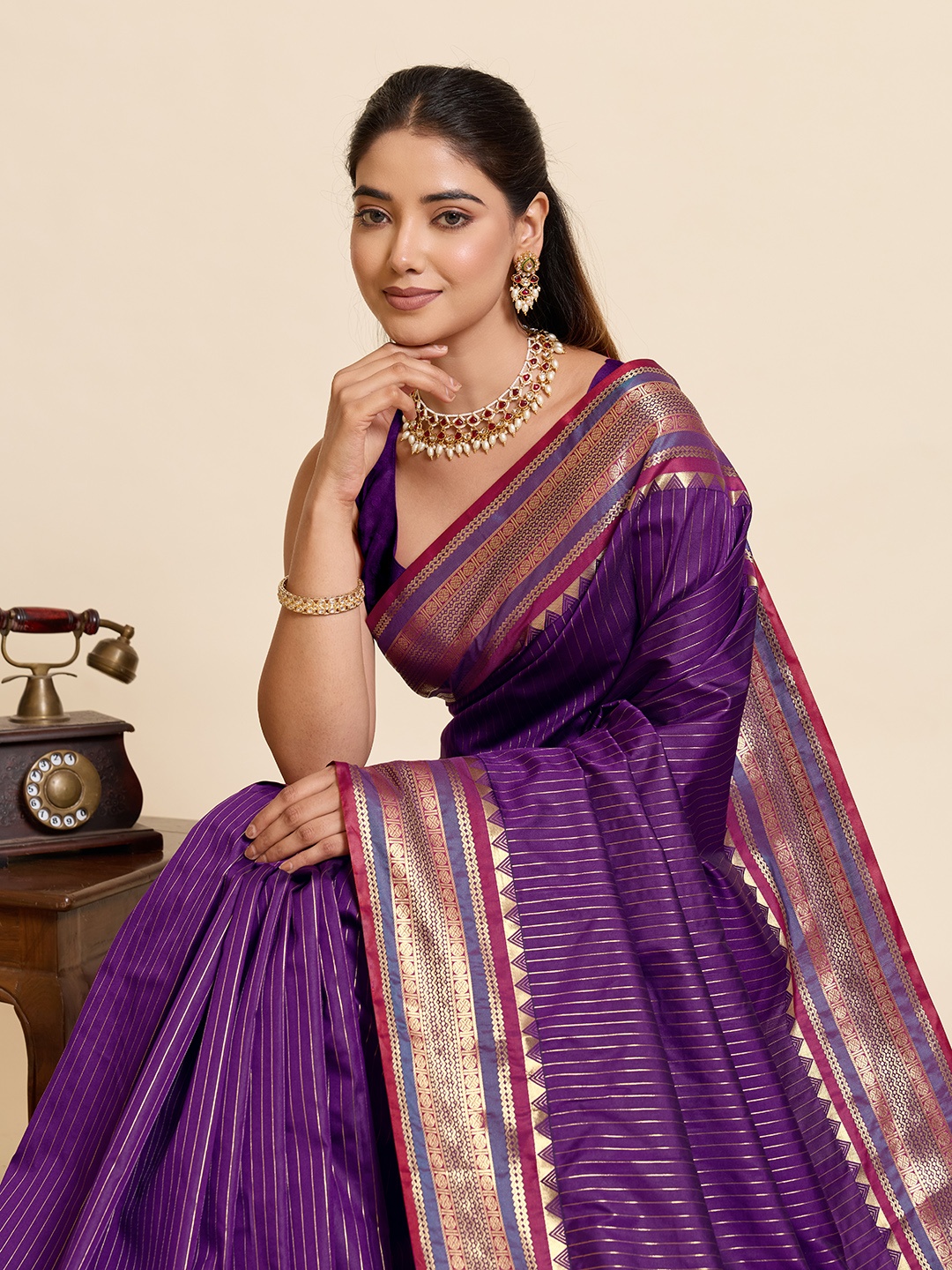 Purple Silk Dual Tone Zari Woven Designer Saree