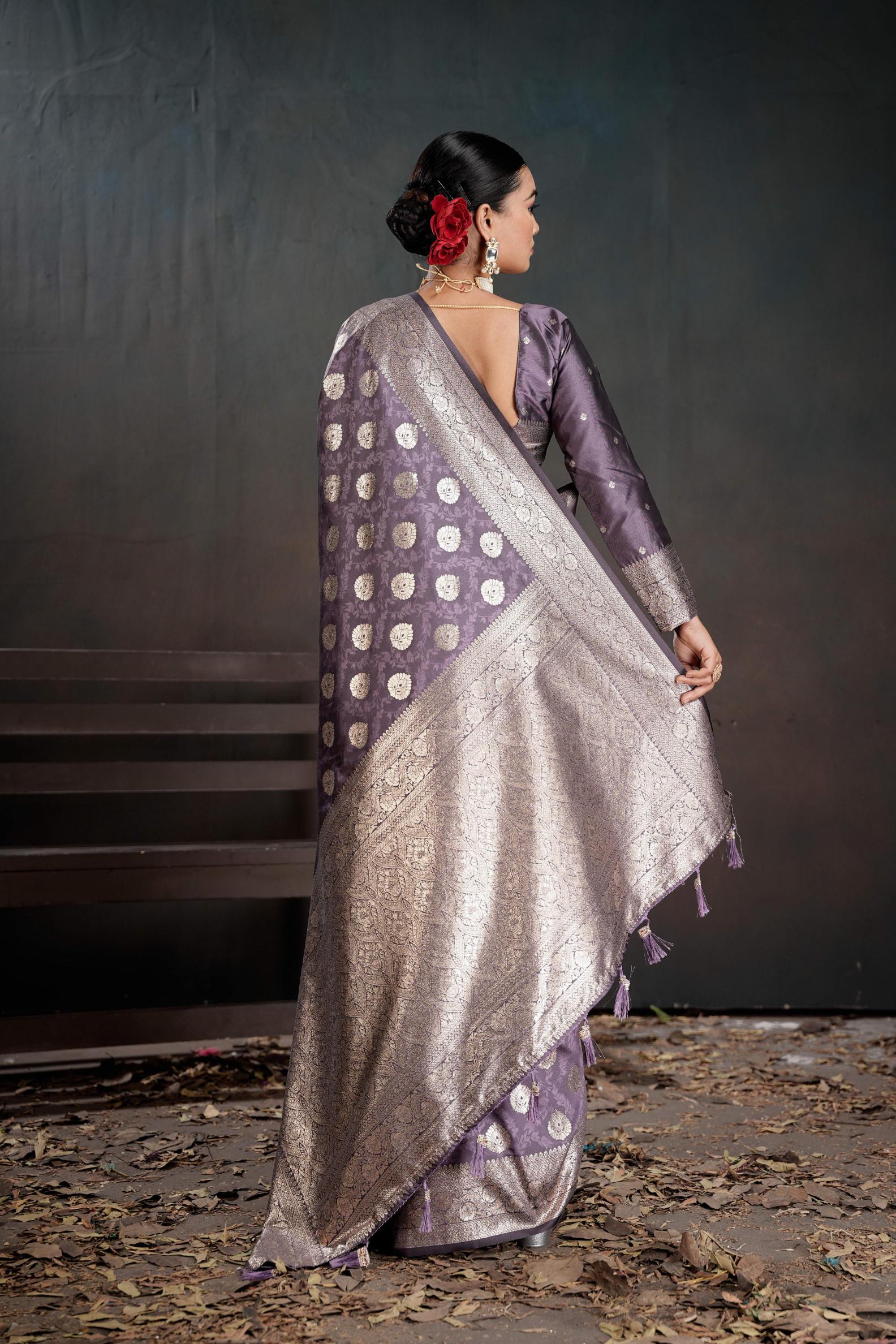 Purple Silk Jacquard work Saree — alternate view