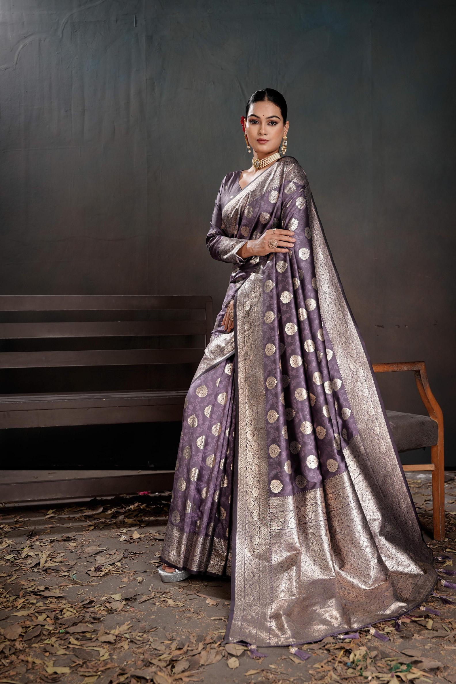 Purple Silk Jacquard work Saree