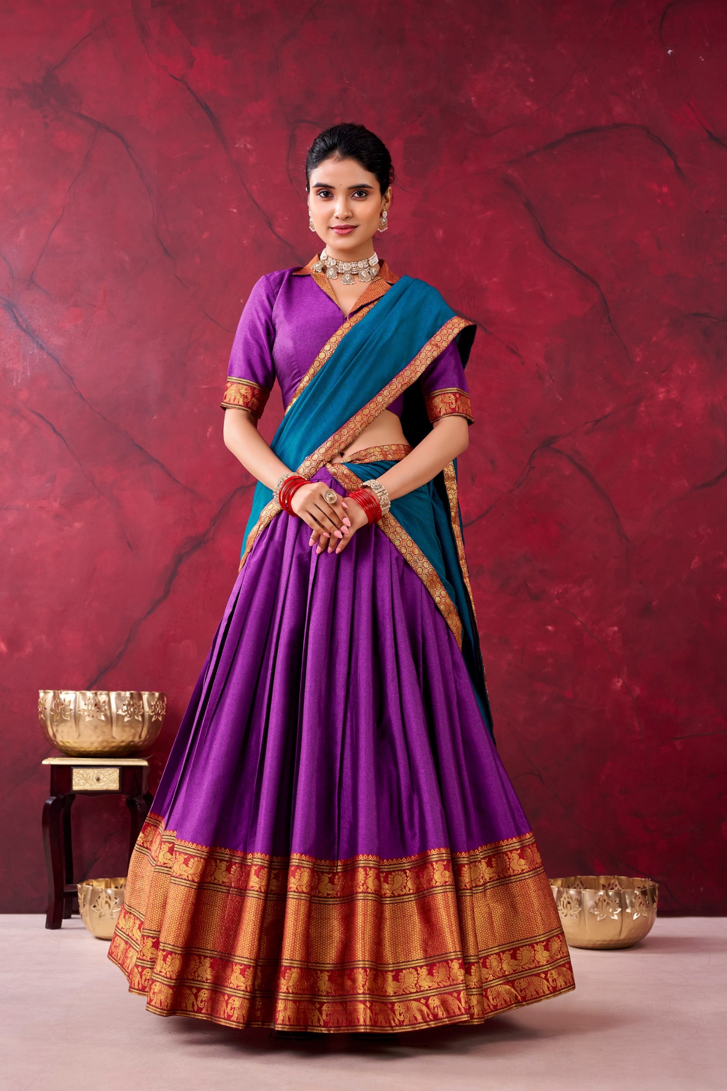 Purple Silk Zari Woven Flared Lehenga Choli