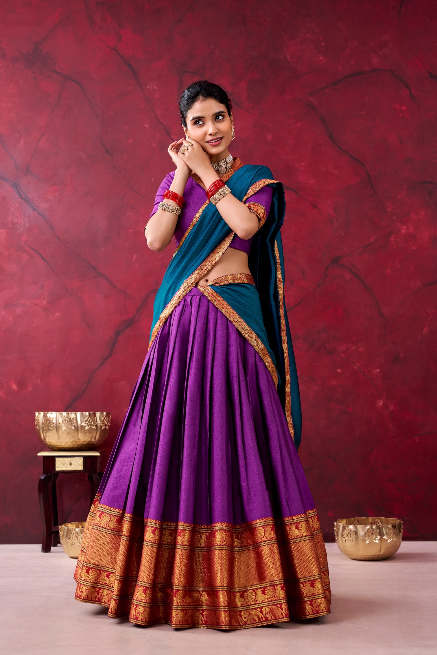 Purple Silk Zari Woven Flared Lehenga Choli — alternate view