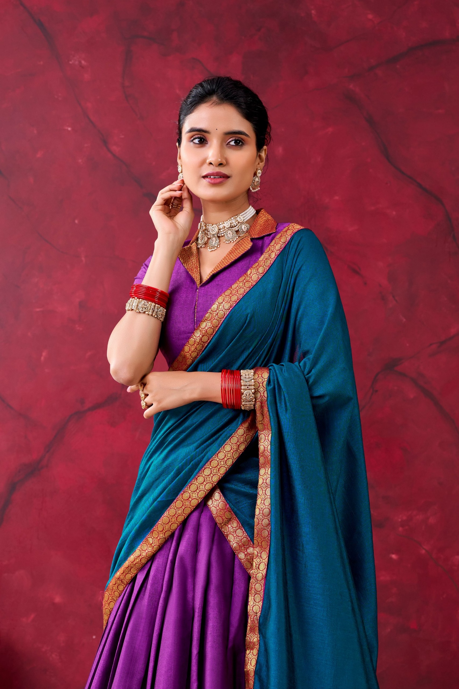 Purple Silk Zari Woven Flared Lehenga Choli