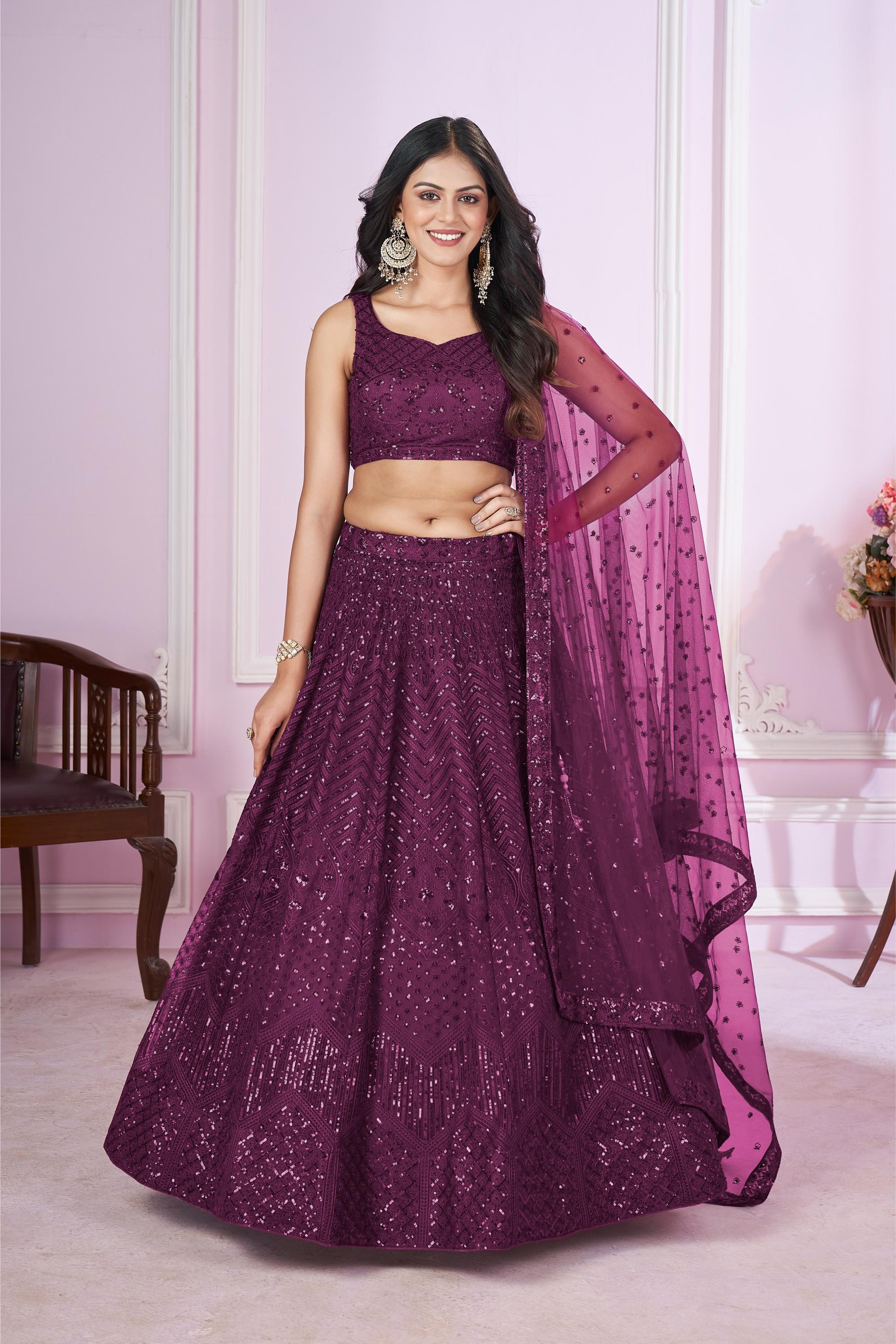 Purple Soft Net Lehenga Choli