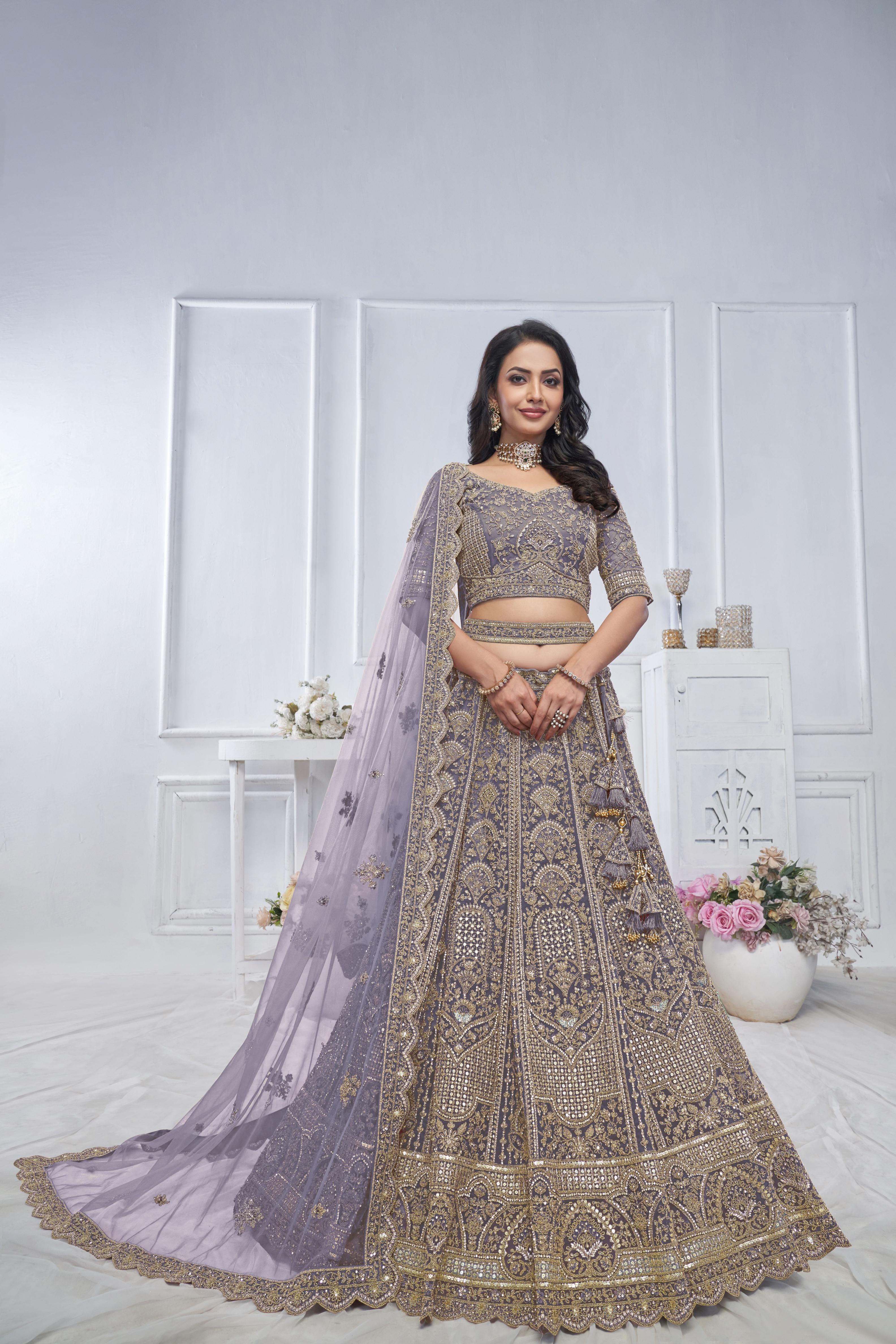 Purple Soft Net Wedding Lehenga