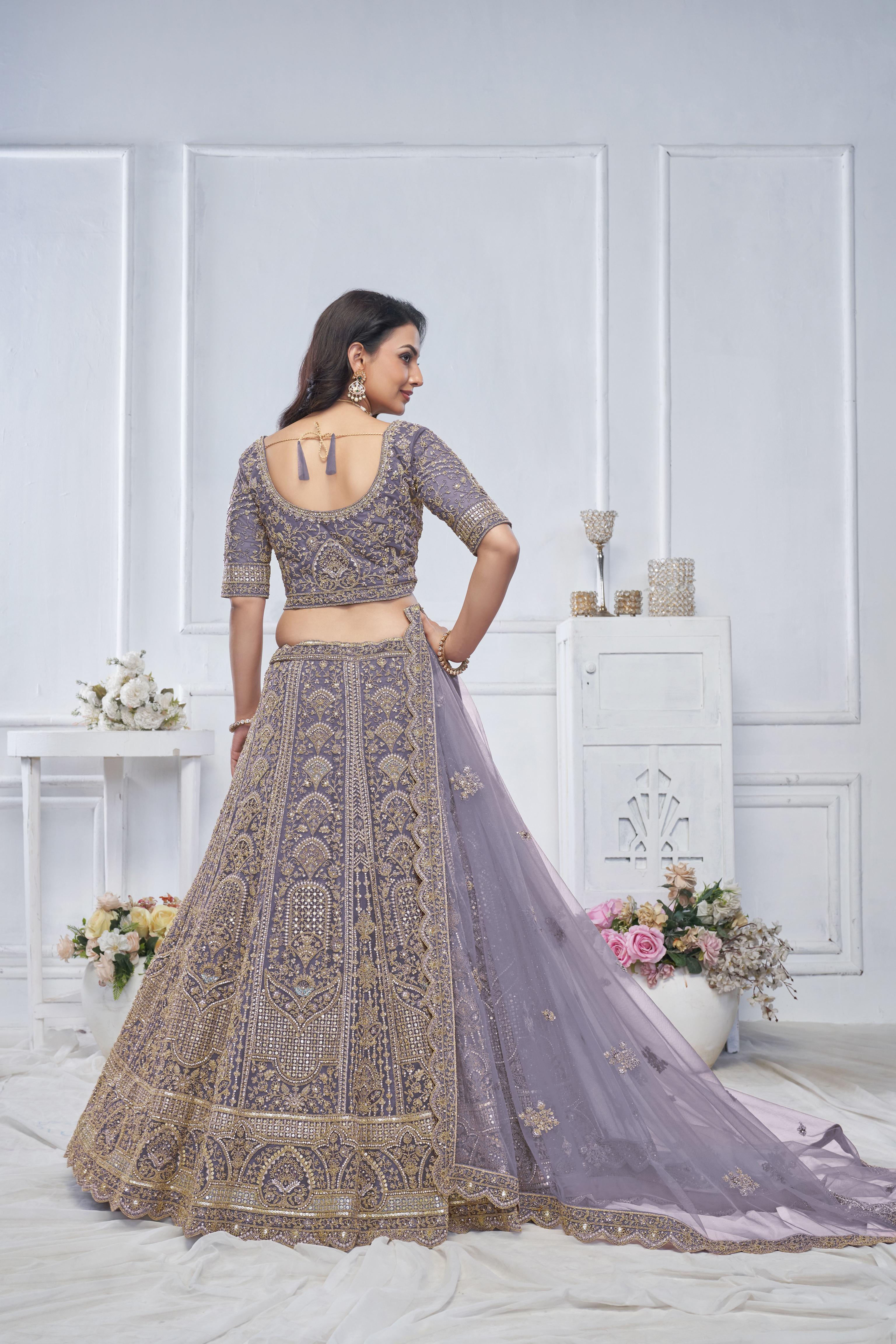 Purple Soft Net Wedding Lehenga — alternate view