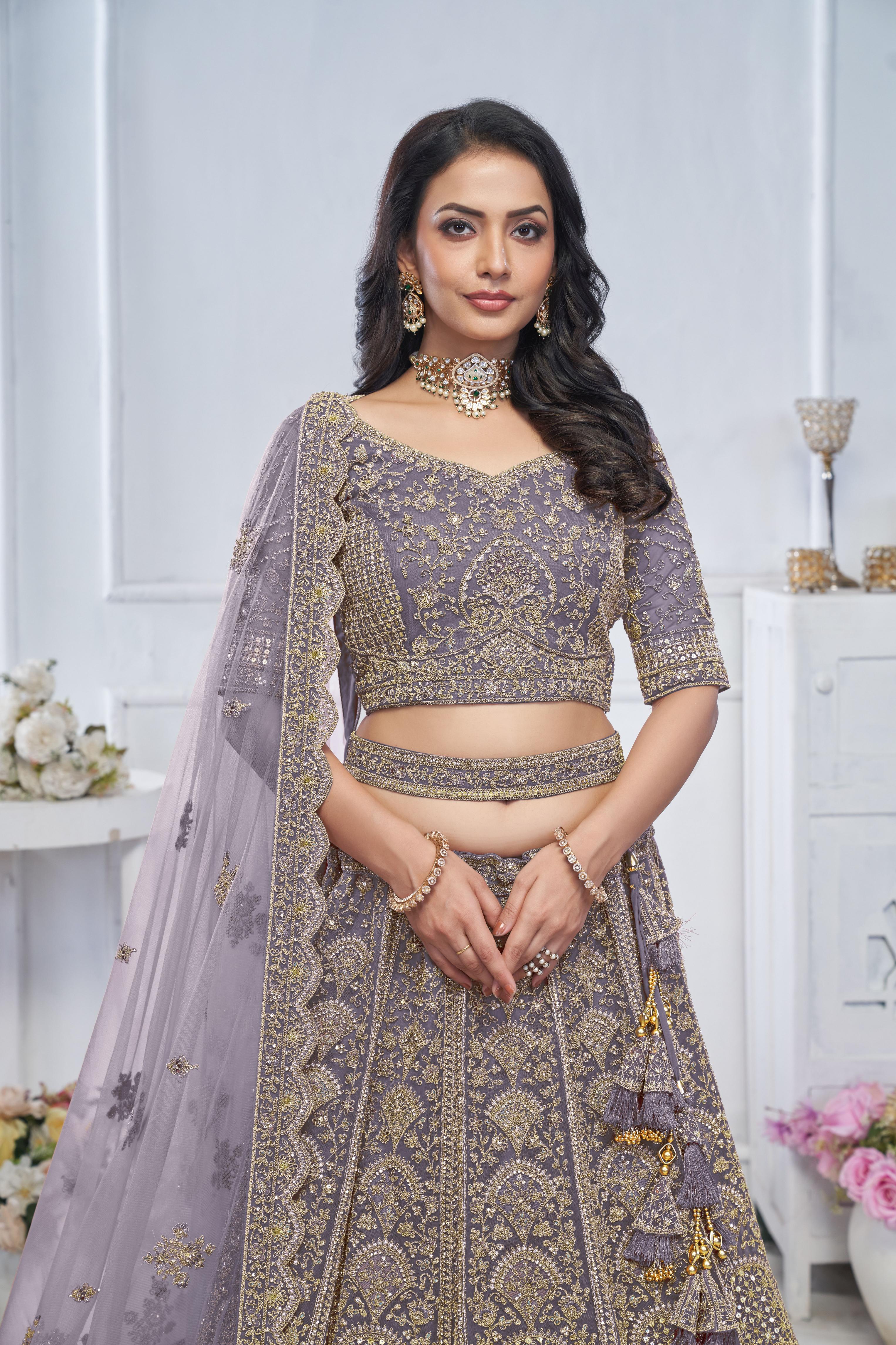 Purple Soft Net Wedding Lehenga