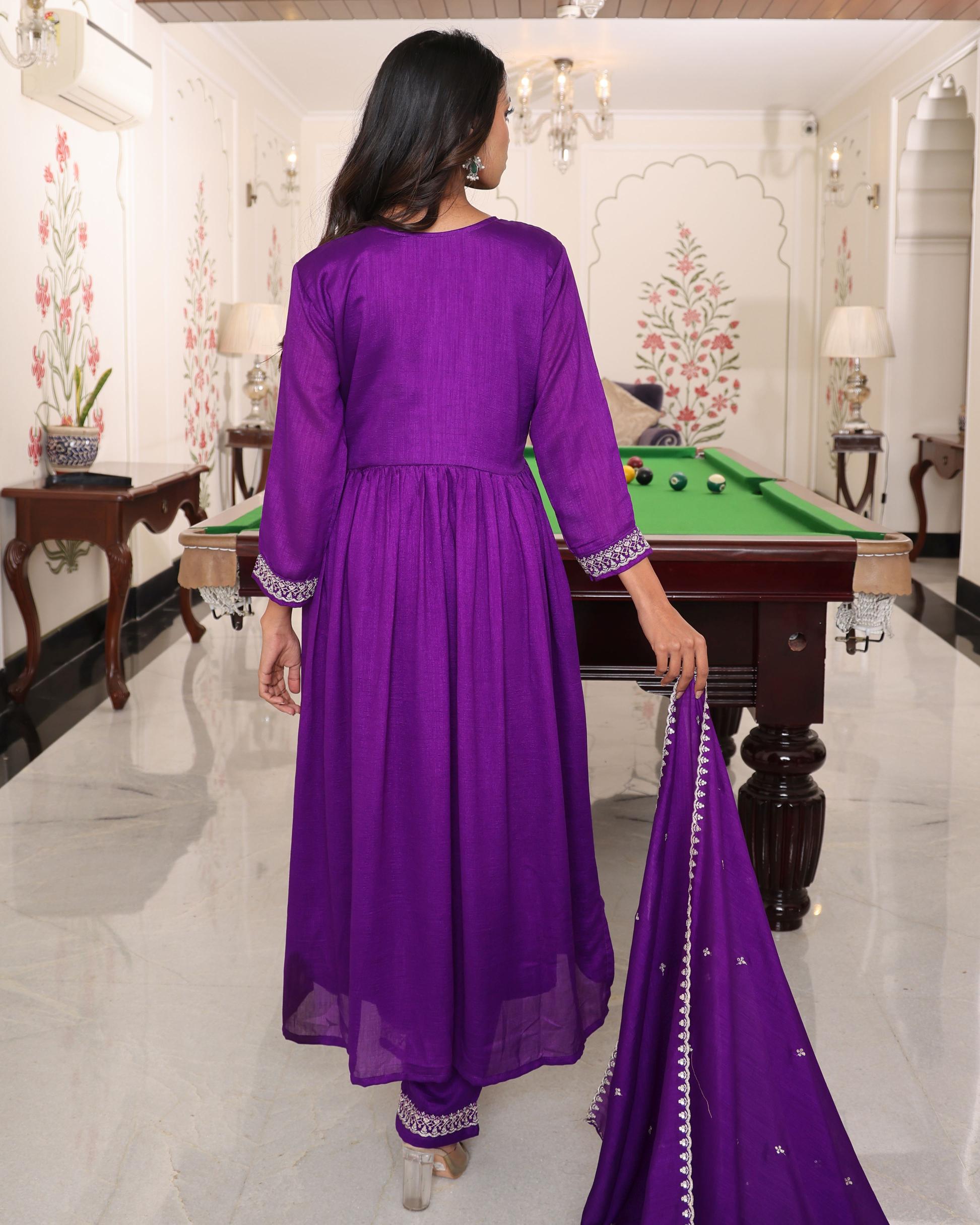 Purple Soft Silk Embroidered Readymade Suit — alternate view