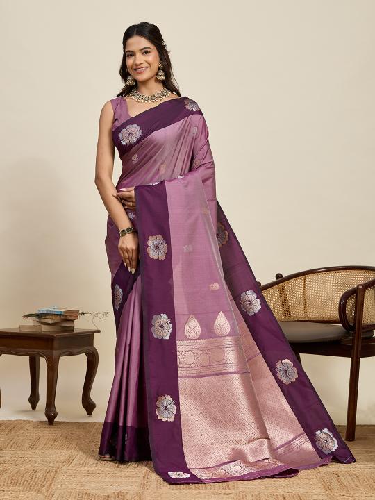Purple Soft Silk Zari Designer Saree