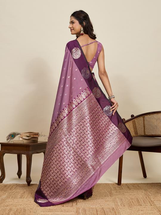 Purple Soft Silk Zari Woven Saree — alternate view