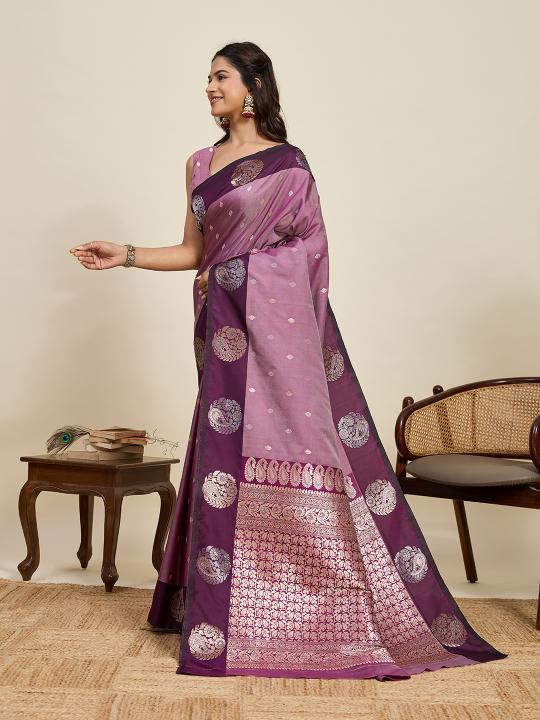 Purple Soft Silk Zari Woven Saree