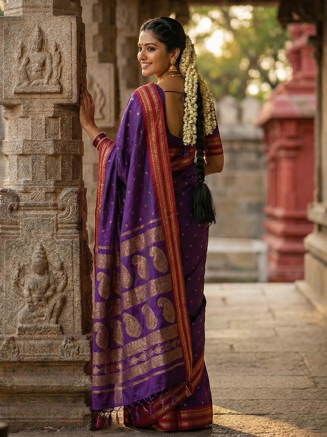 Purple Soft Silk Zari Woven Saree — alternate view