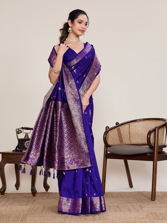 Purple Soft Silk Zari Woven Saree
