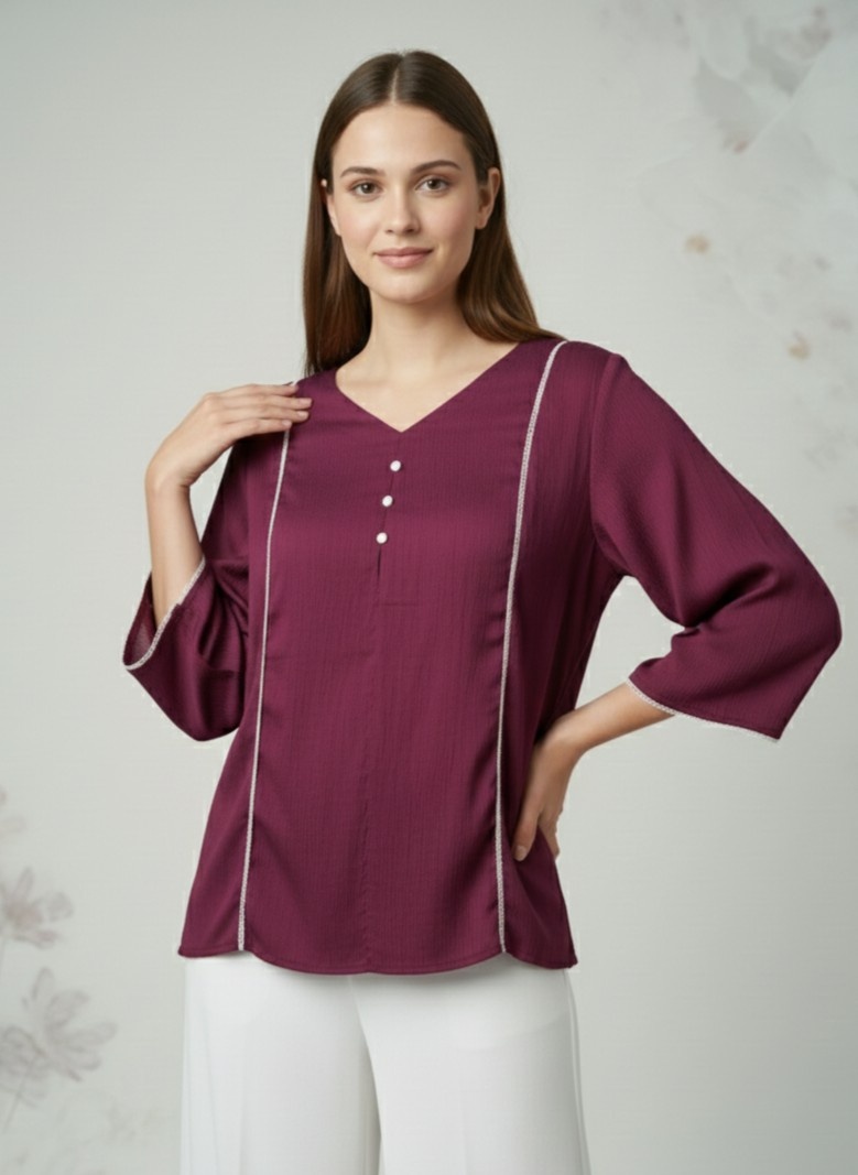 Purple Solid Delta Silk Straight Top