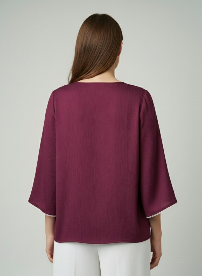 Purple Solid Delta Silk Straight Top — alternate view