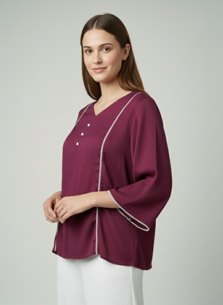 Purple Solid Delta Silk Straight Top