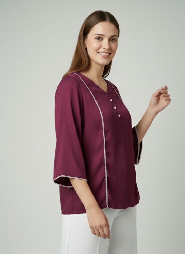 Purple Solid Delta Silk Straight Top