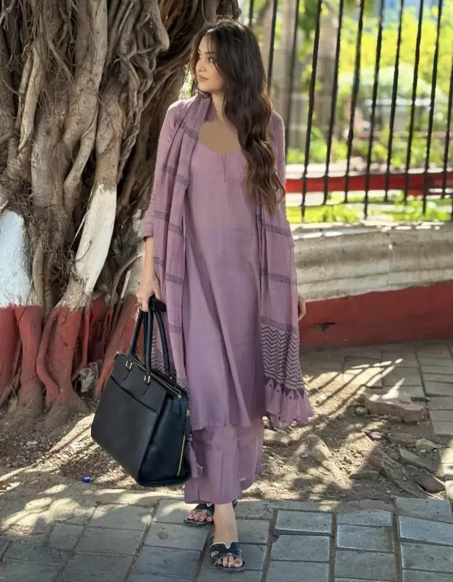 Purple Solid Viscose Straight Suit