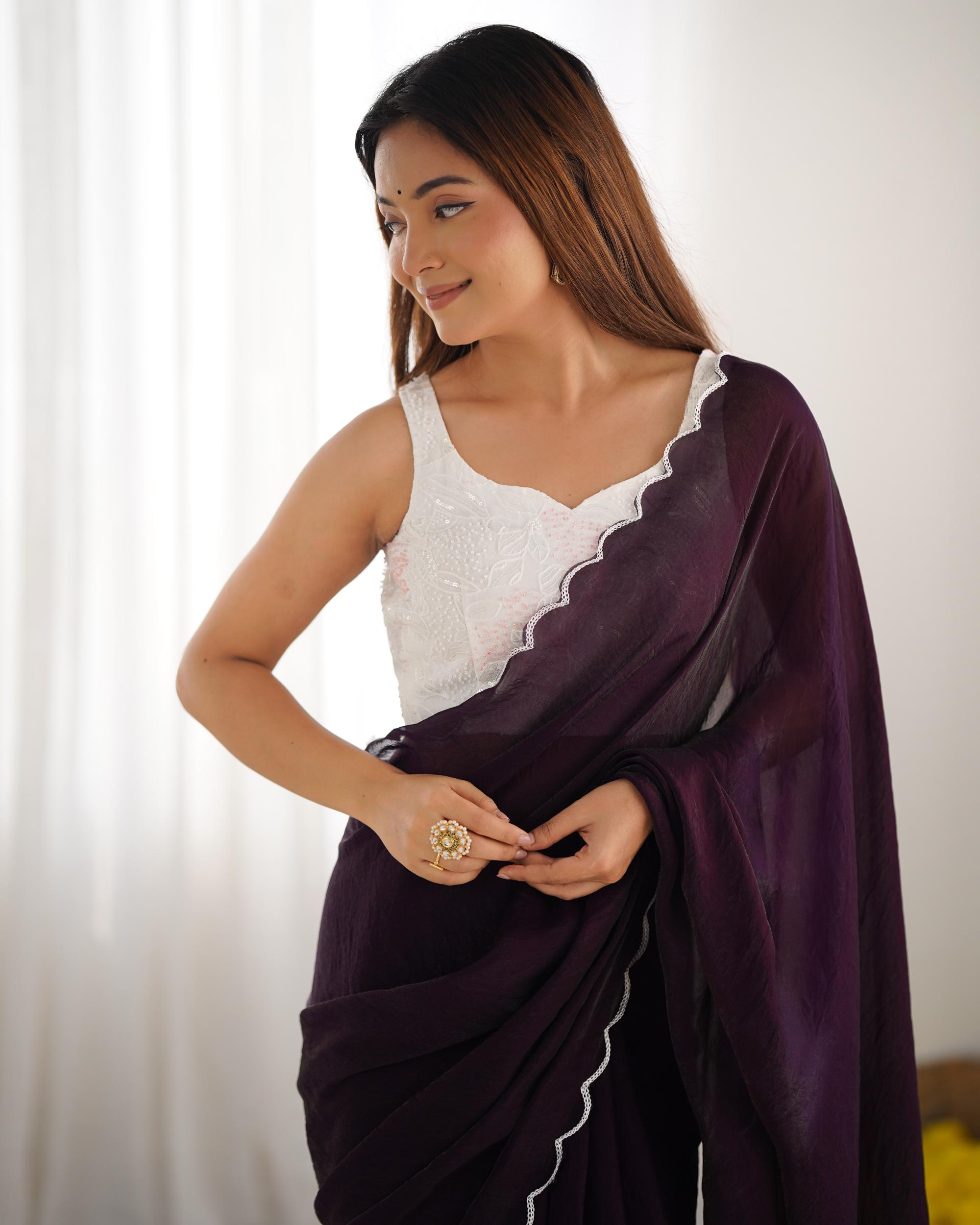 Purple Space Silk Saree