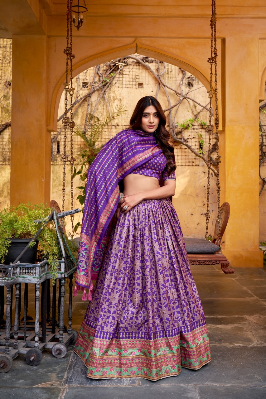 Purple Sparkle Printed Tussar Silk Lehenga Choli — alternate view